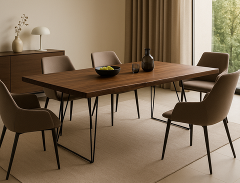 Barcelona Live Edge Solid Wood Dining Table, Dark Walnut (180cm)