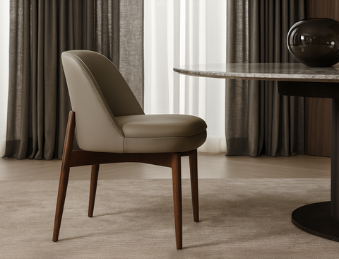 Beatrice Solid Wood Dining Chair (Top Grain Leather), Taupe