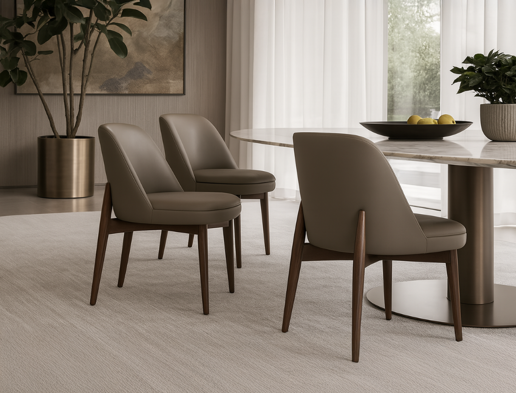 Beatrice Solid Wood Dining Chair (Top Grain Leather), Taupe