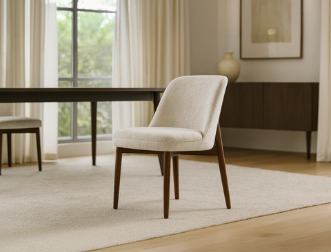 Beatrice Solid Wood Fabric Dining Chair, Chalk