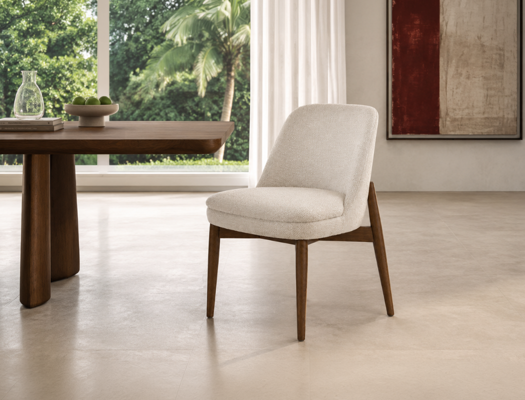 Beatrice Solid Wood Fabric Dining Chair, Oat Beige