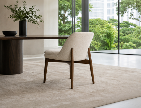 Beatrice Solid Wood Fabric Dining Chair, Oat Beige