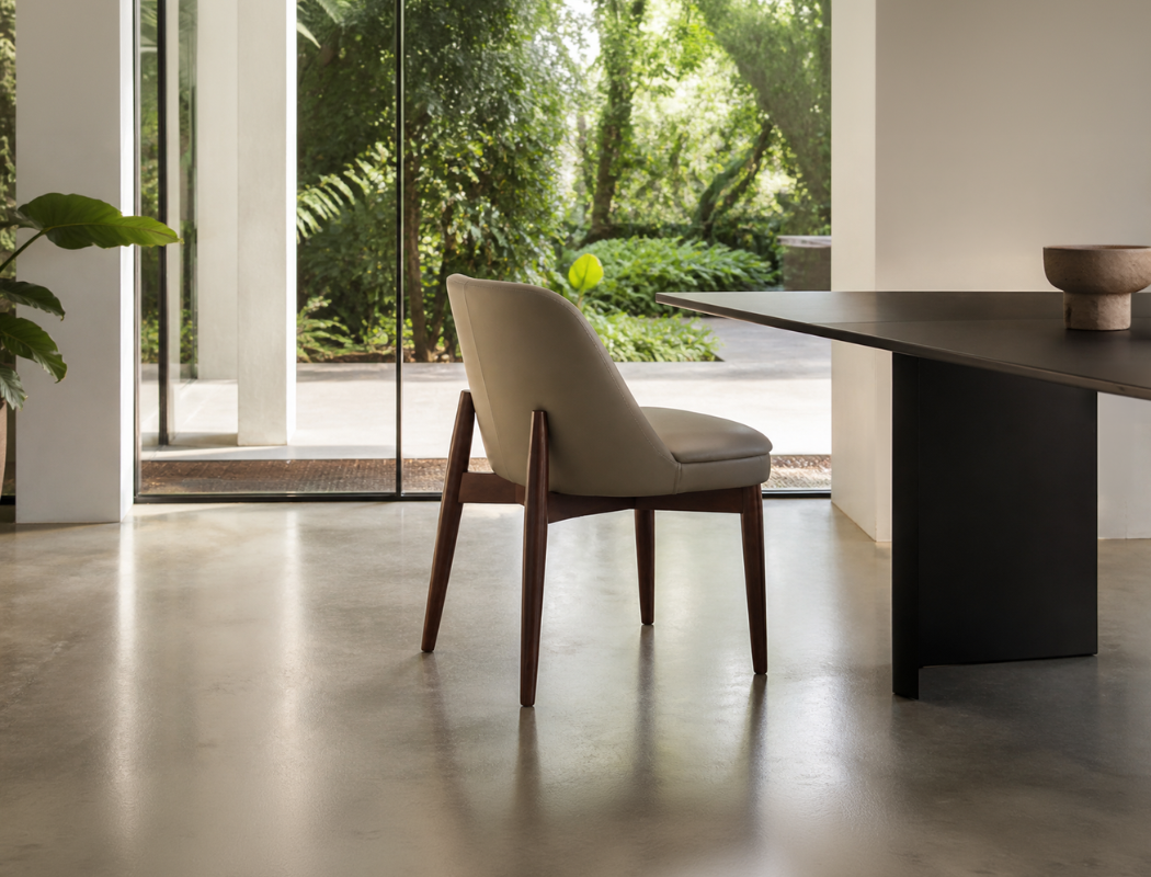 Beatrice Solid Wood Dining Chair (Top Grain Leather), Taupe