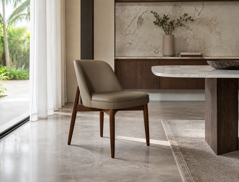 Beatrice Solid Wood Dining Chair (Top Grain Leather), Taupe