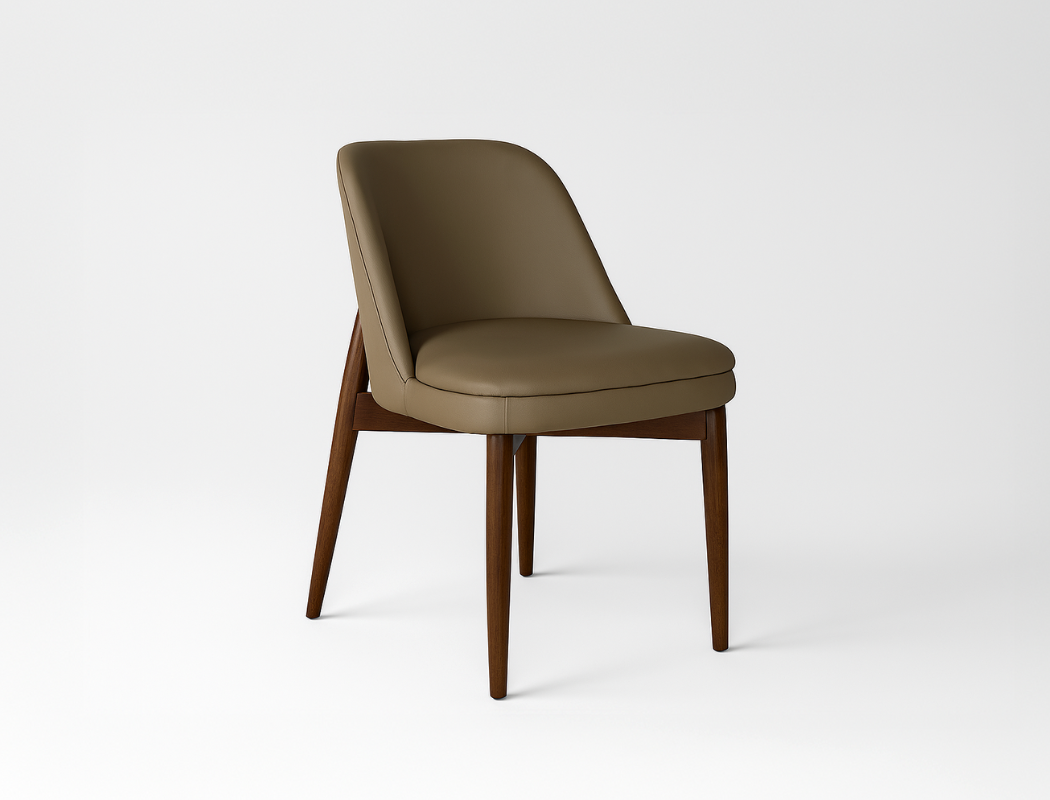 Beatrice Solid Wood Dining Chair (Top Grain Leather), Taupe