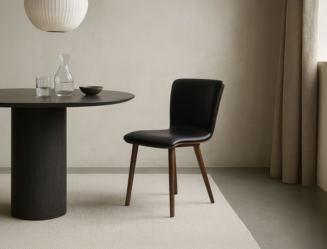 Bo Wood Dining Chair (Top Grain Leather), Black Walnut