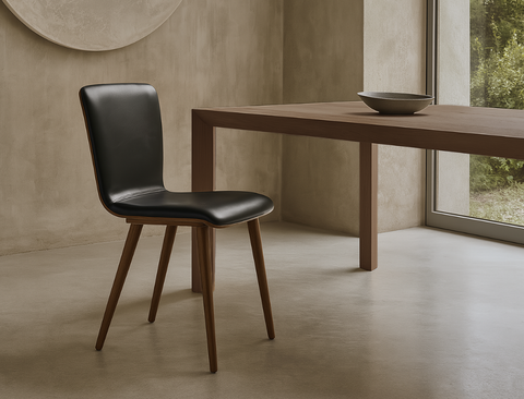 Bo Wood Dining Chair (Top Grain Leather), Black Walnut