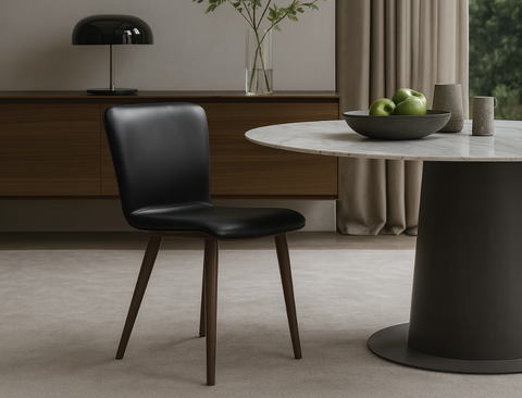 Bo Wood Dining Chair (Top Grain Leather), Black Walnut