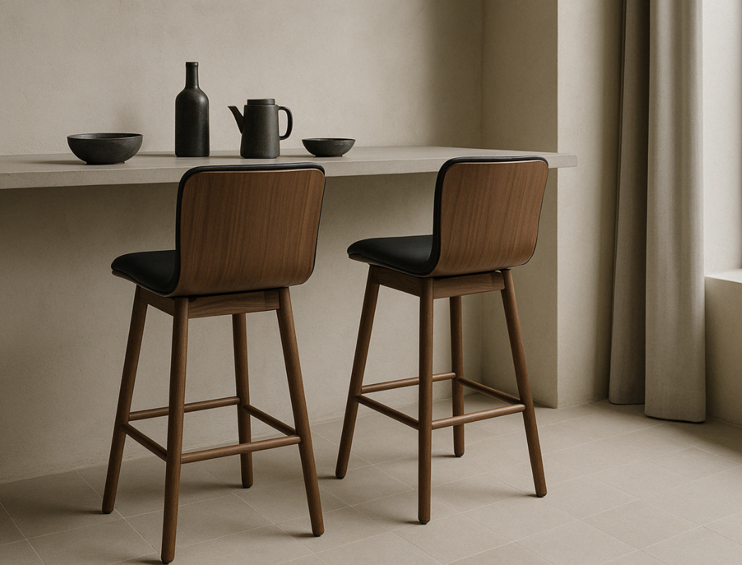 Bo Swivel Wood Counter Stool (Top Grain Leather), Black Walnut