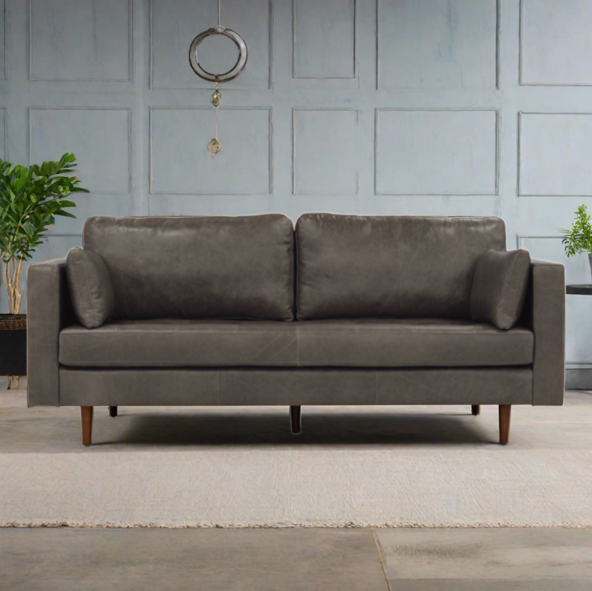 Boston 3 Seater Leather Sofa, Smoke Grey