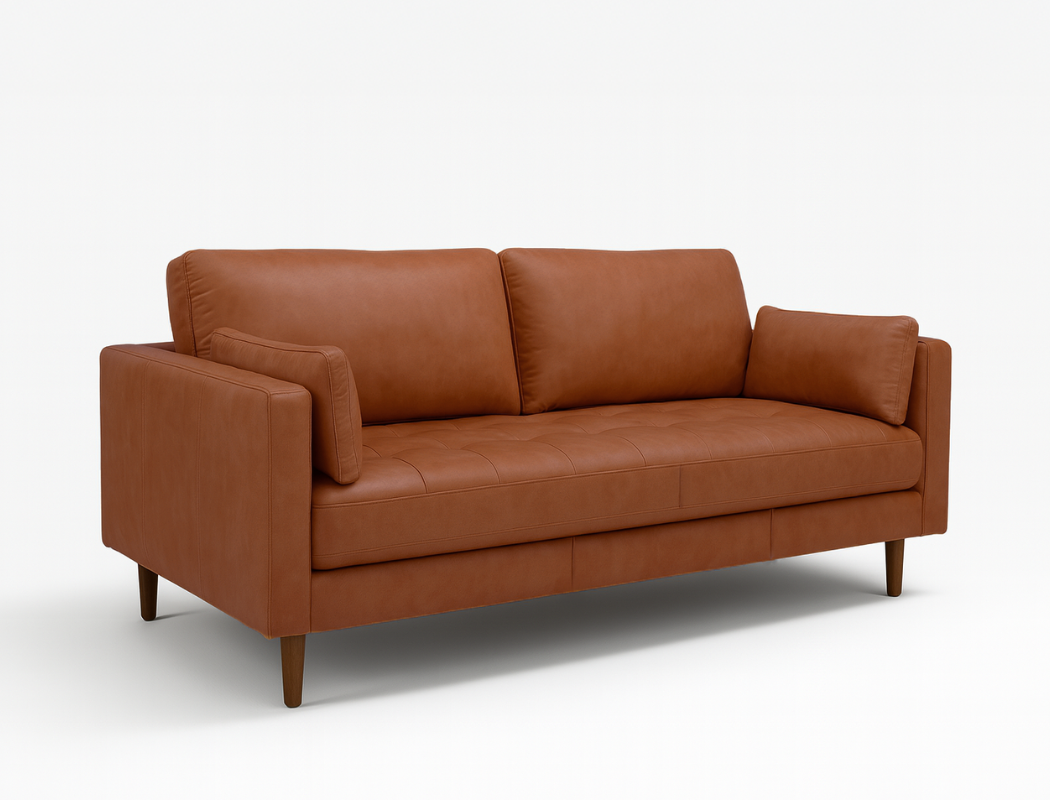 Boston 3 Seater Leather Sofa, Cinnamon Brown