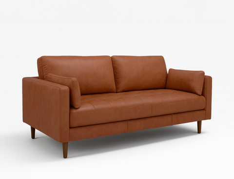 Boston 3 Seater Leather Sofa, Cinnamon Brown