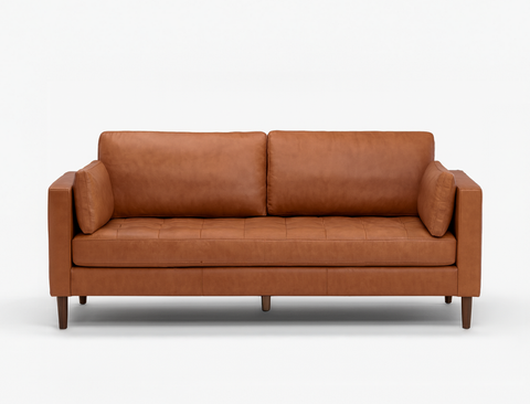 Boston 3 Seater Leather Sofa, Cinnamon Brown