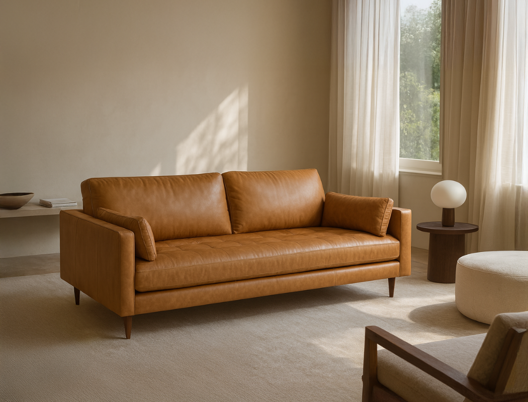 Boston 3 Seater Leather Sofa, Tan