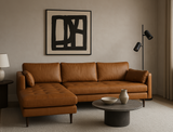 Boston Left Facing L-Shape Leather Sofa, Caramel Tan