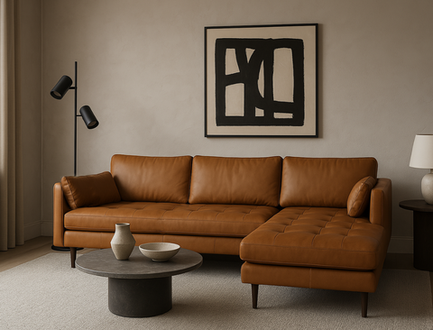 Boston Right Facing L-Shape Leather Sofa, Tan