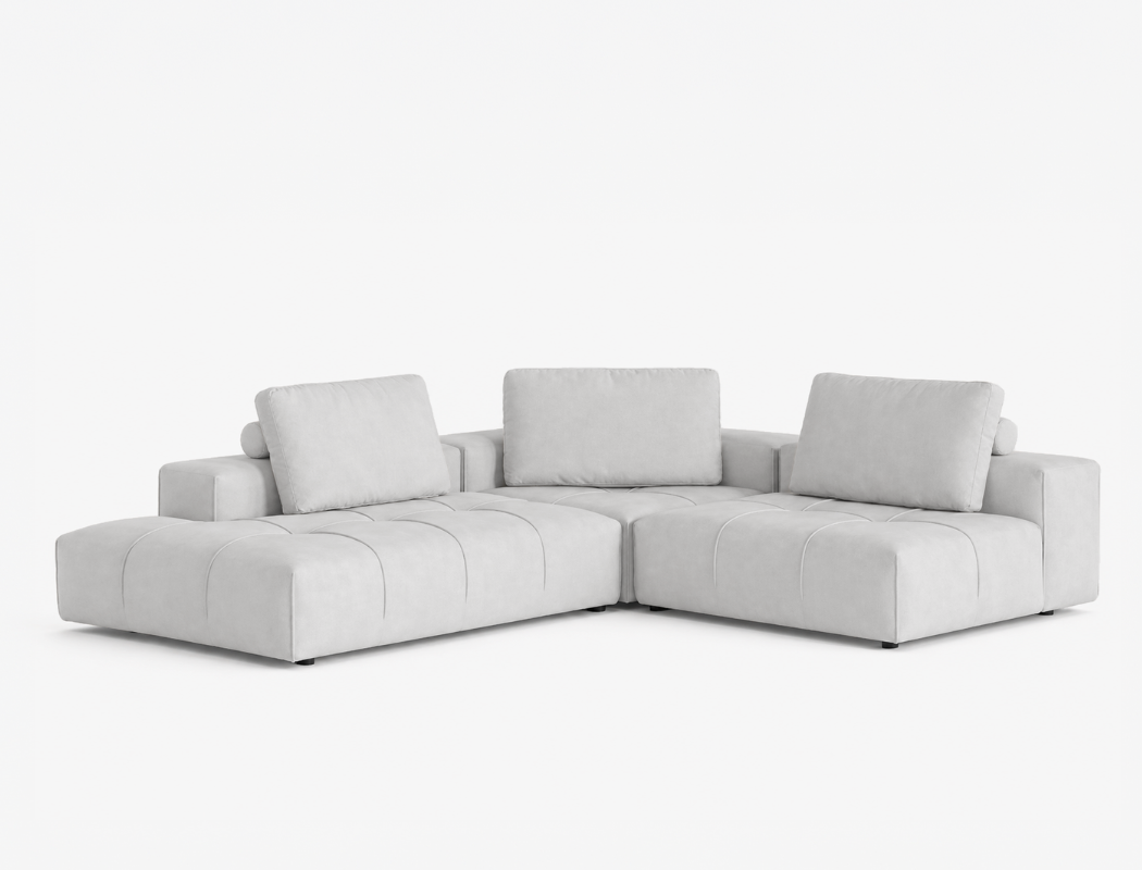 Cayden Right Facing 3pc Sectional Sofa, Rice Grey (Easy Clean)