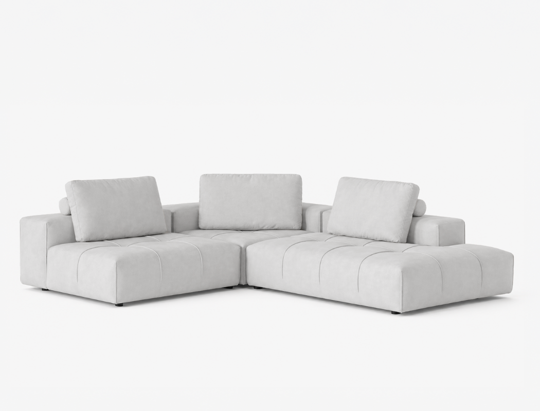 Cayden Left Facing 3pc Sectional Sofa, Rice Grey (Easy Clean)