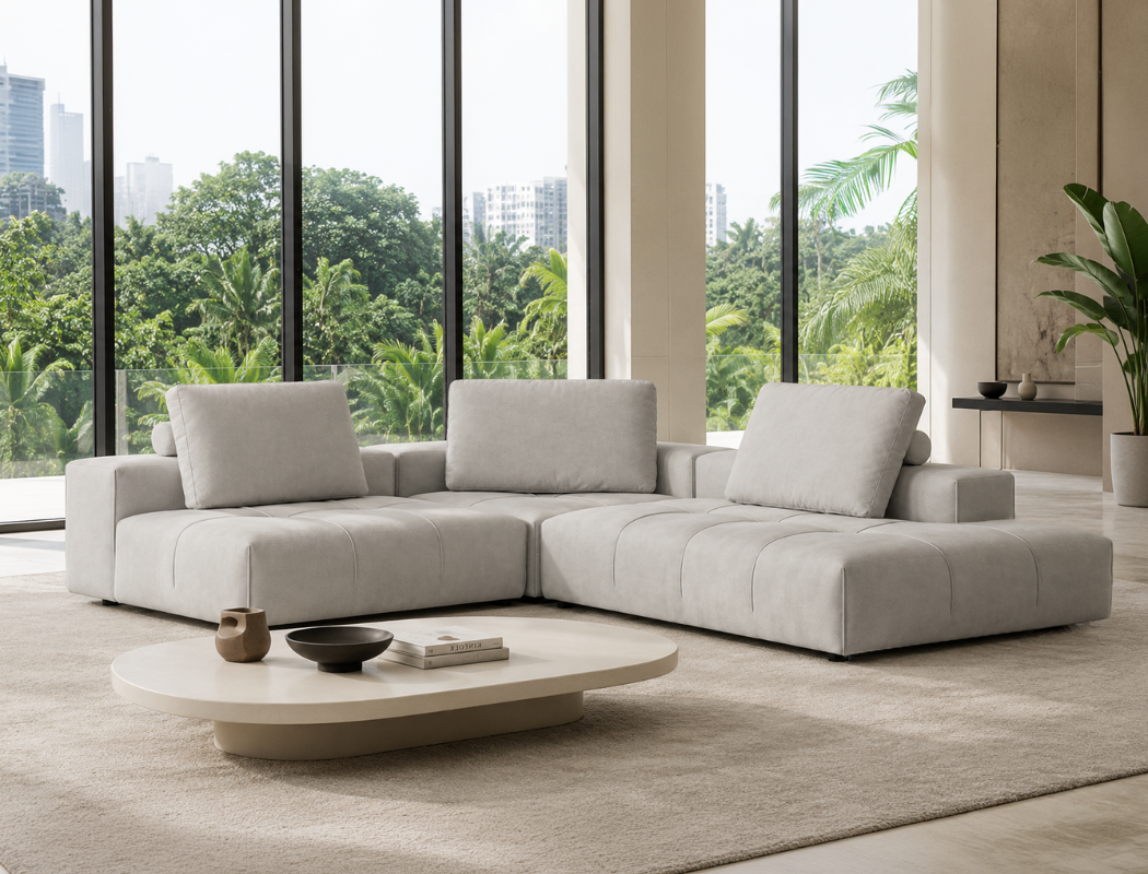Cayden Left Facing 3pc Sectional Sofa, Rice Grey (Easy Clean)