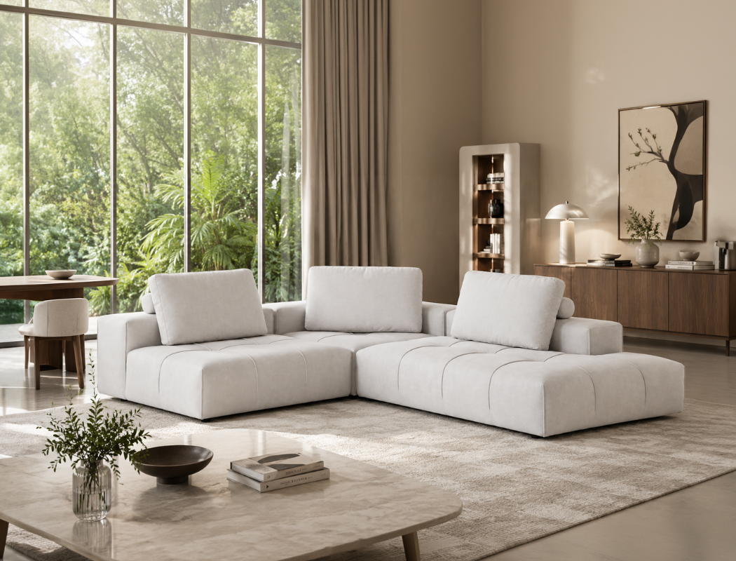 Cayden Left Facing 3pc Sectional Sofa, Rice Grey (Easy Clean)