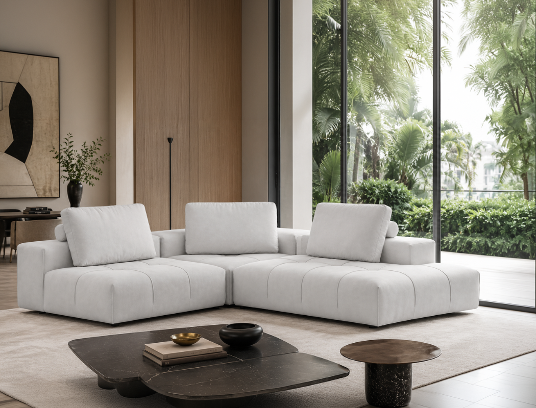 Cayden Left Facing 3pc Sectional Sofa, Rice Grey (Easy Clean)