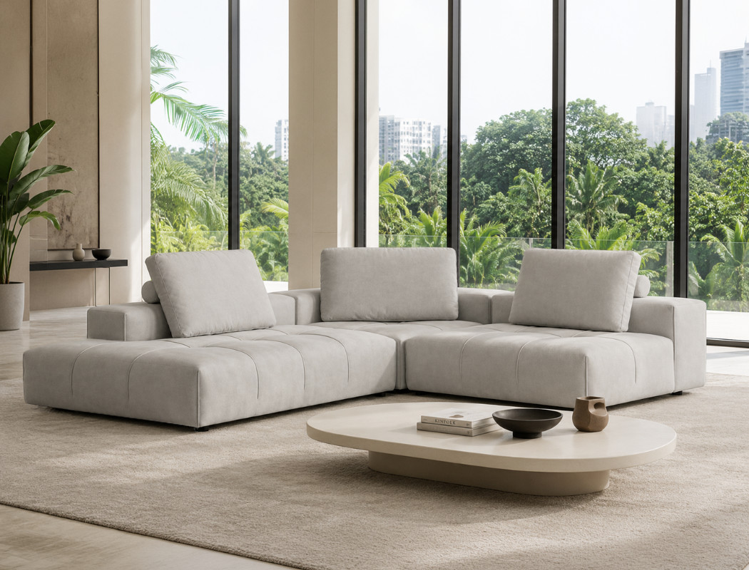 Cayden Right Facing 3pc Sectional Sofa, Rice Grey (Easy Clean)