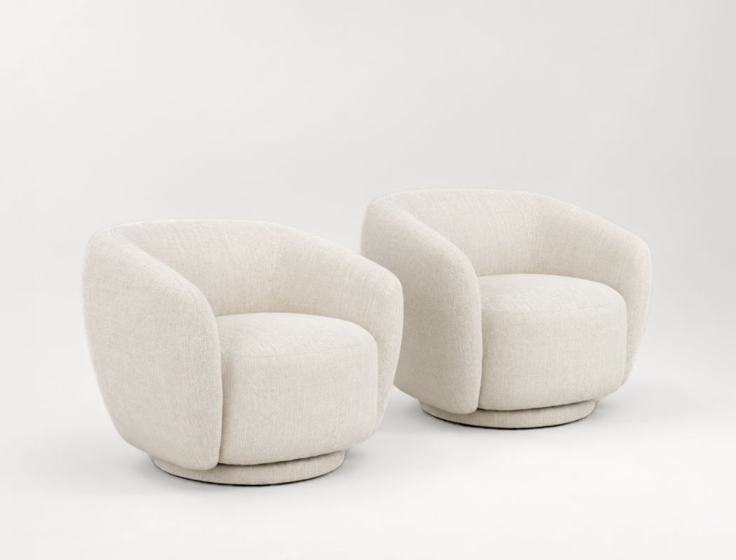 Celeste Swivel Armchair, Almond White, Set of 2