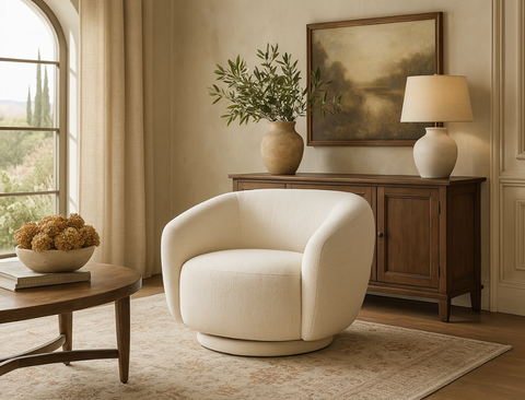 Celeste Swivel Armchair, Almond White