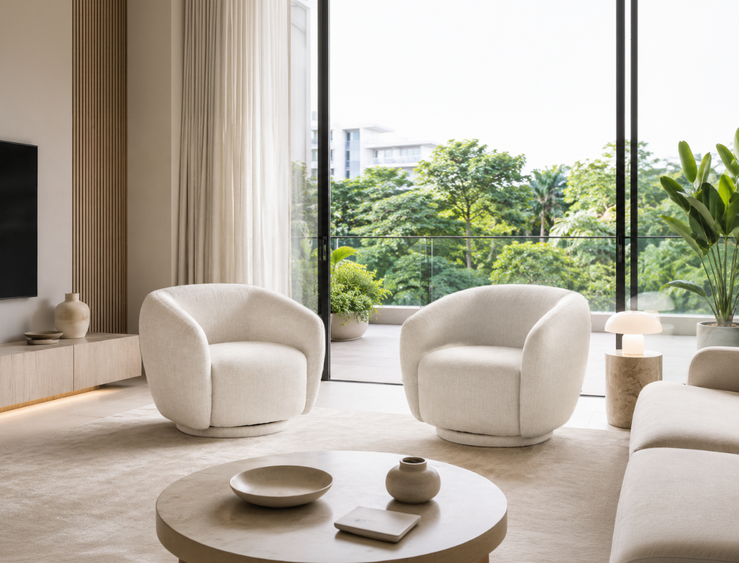 Celeste Swivel Armchair, Almond White