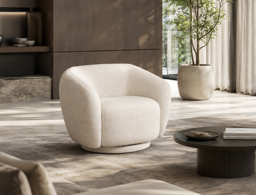 Celeste Swivel Armchair, Almond White
