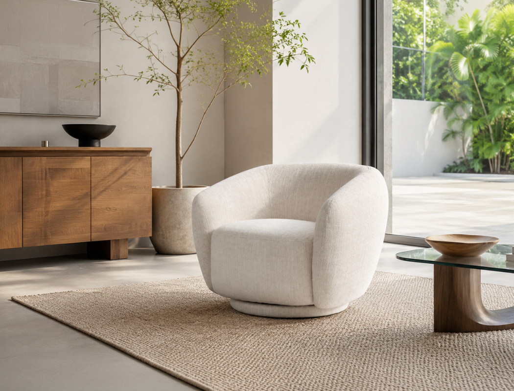Celeste Swivel Armchair, Almond White
