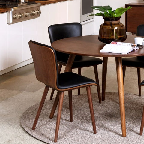 Bo Wood Dining Chair (Top Grain Leather), Black Walnut