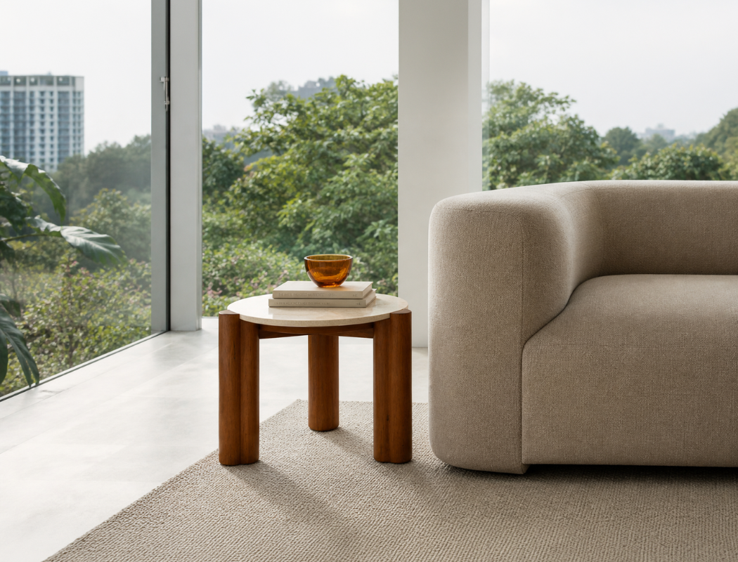 Ellis Travertine Side Table, Sintered Stone
