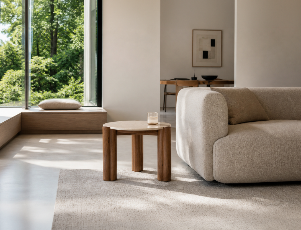 Ellis Travertine Side Table, Sintered Stone