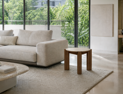 Ellis Travertine Side Table, Sintered Stone