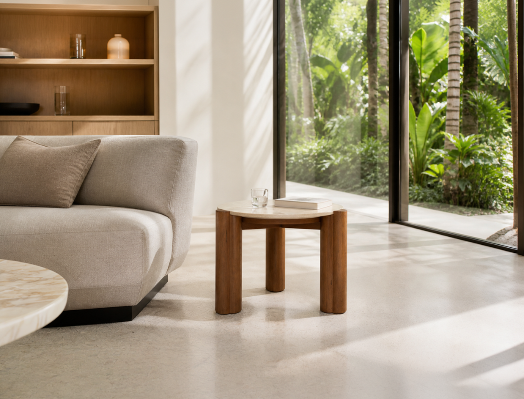 Ellis Travertine Side Table, Sintered Stone