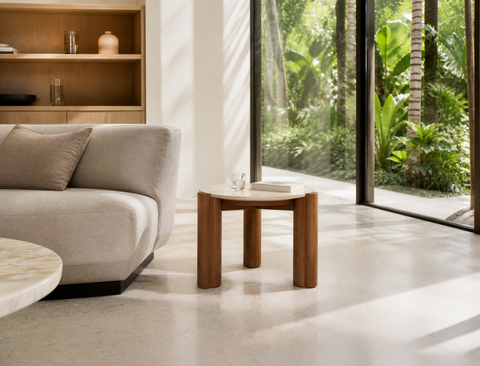 Ellis Travertine Side Table, Sintered Stone