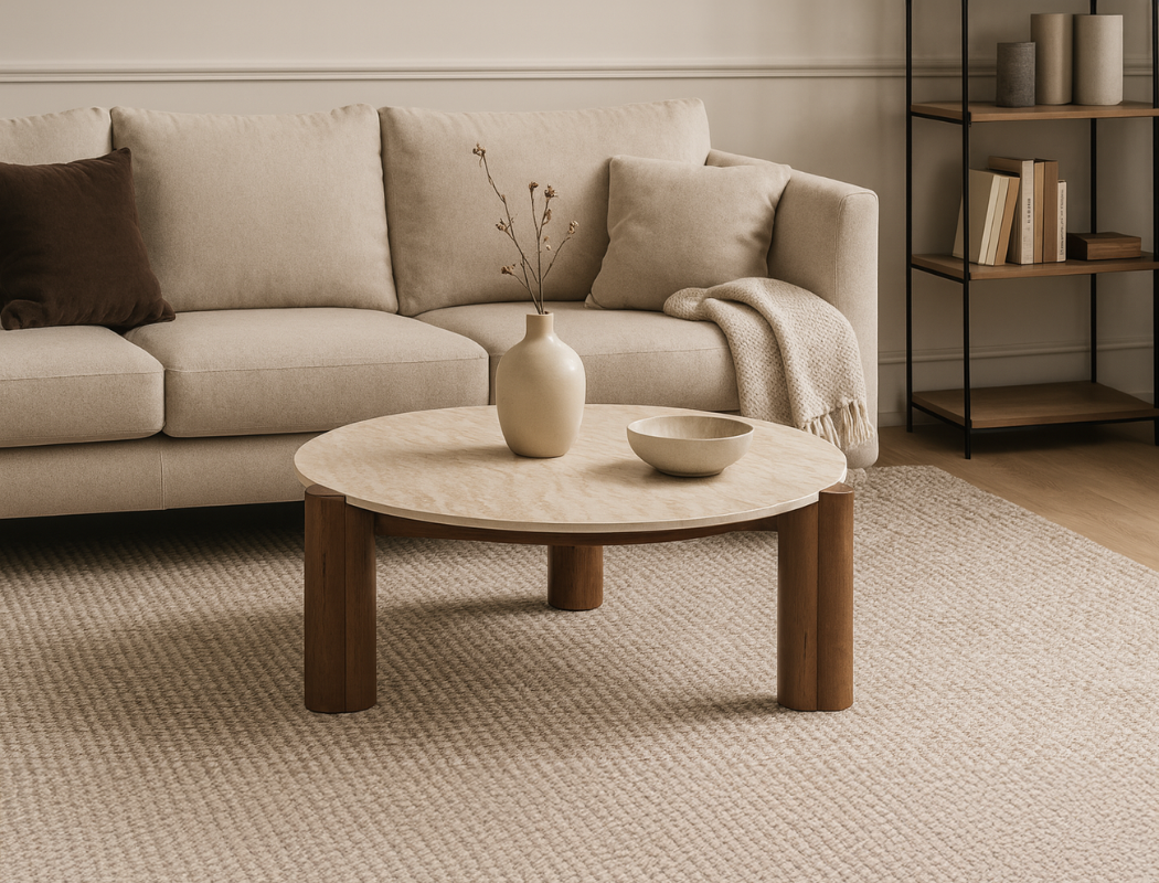 Ellis Travertine Coffee Table, Sintered Stone