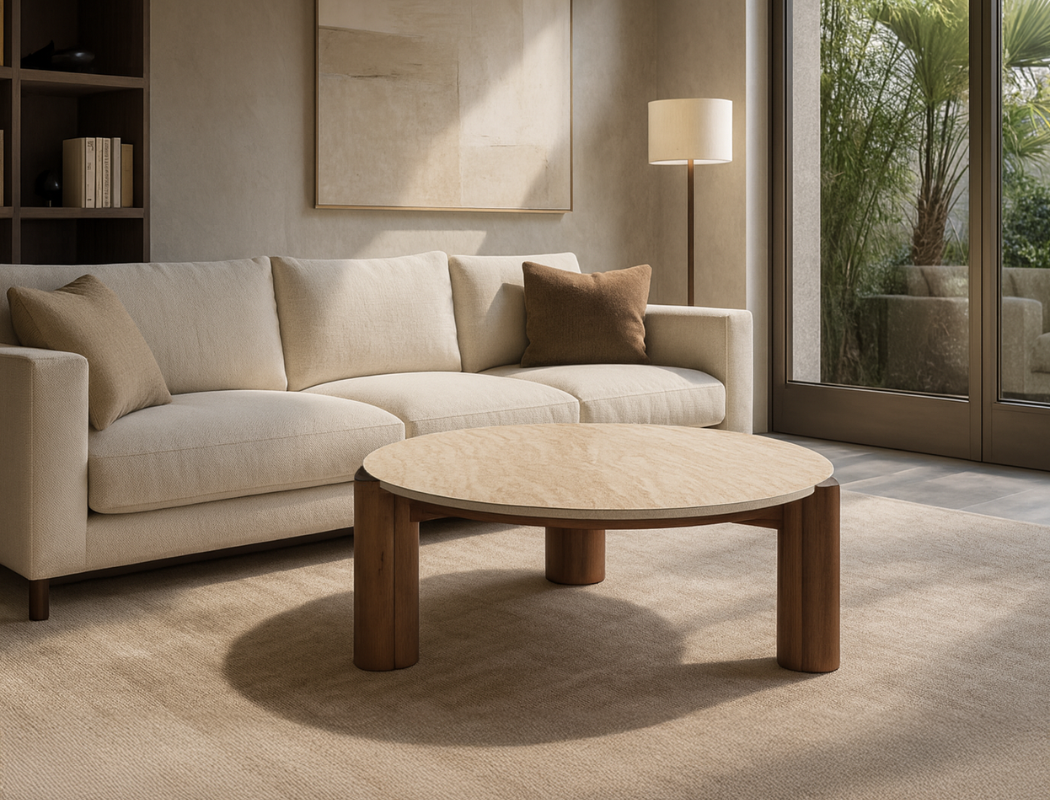Ellis Travertine Coffee Table, Sintered Stone