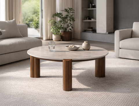 Ellis Travertine Coffee Table, Sintered Stone