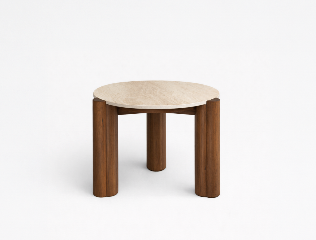 Ellis Travertine Side Table, Sintered Stone