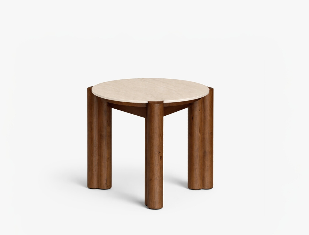 Ellis Travertine Side Table, Sintered Stone