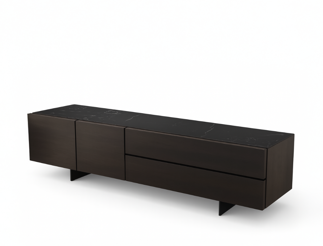 Emilia Wood TV Console, Smoked Oak