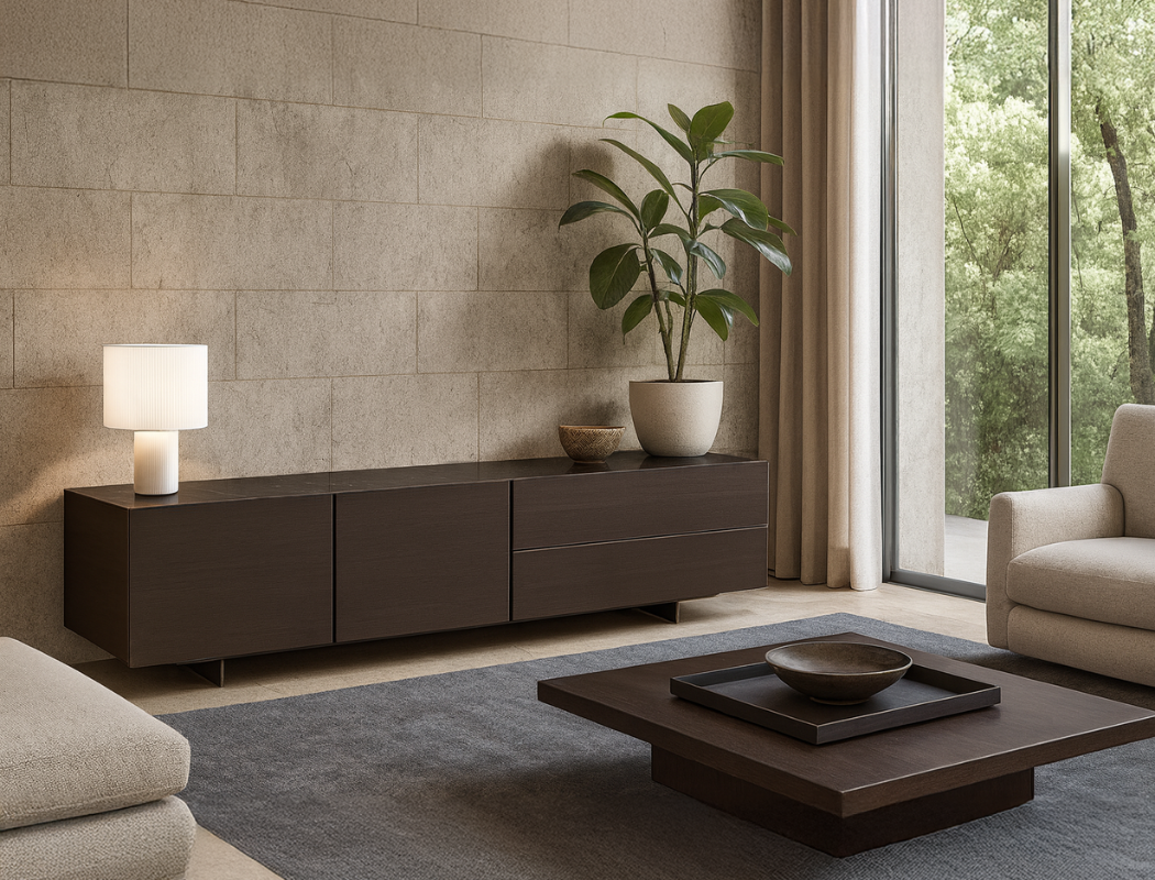 Emilia Wood TV Console, Smoked Oak