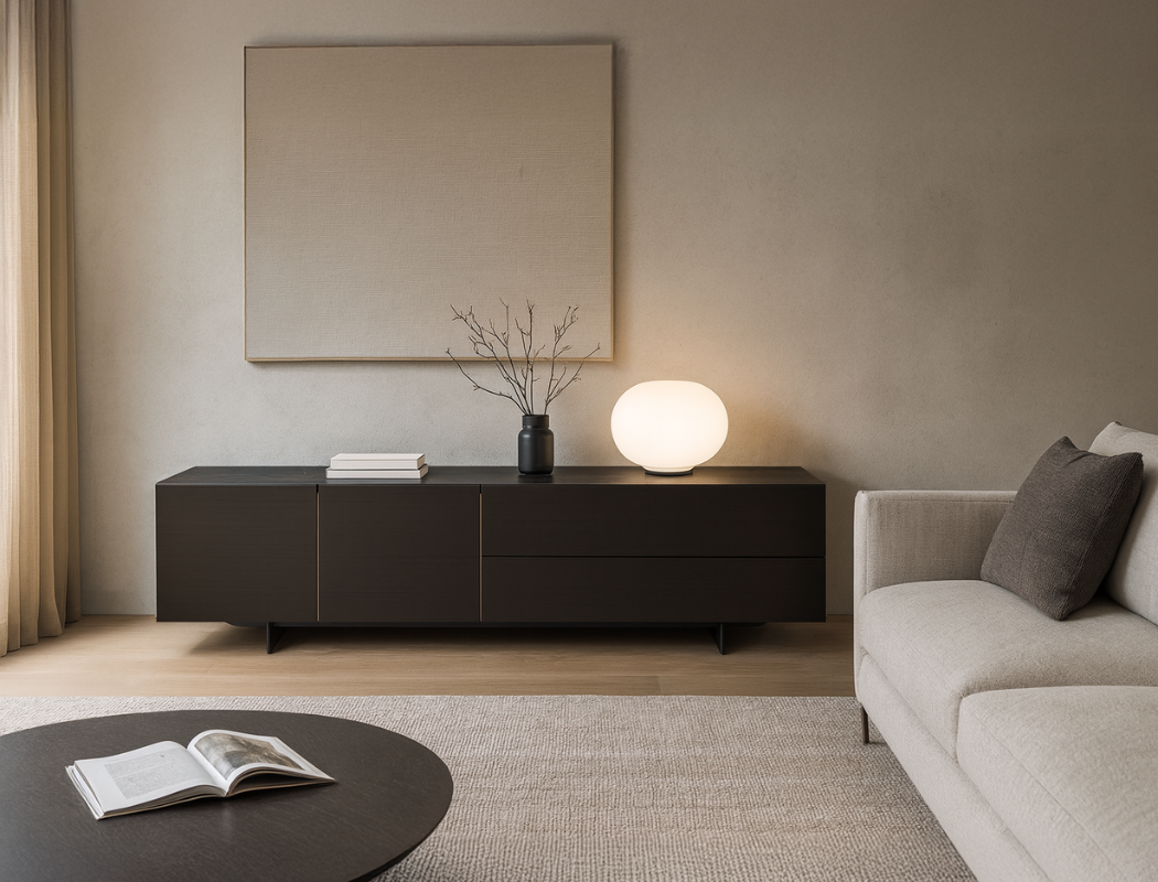 Emilia Wood TV Console, Smoked Oak