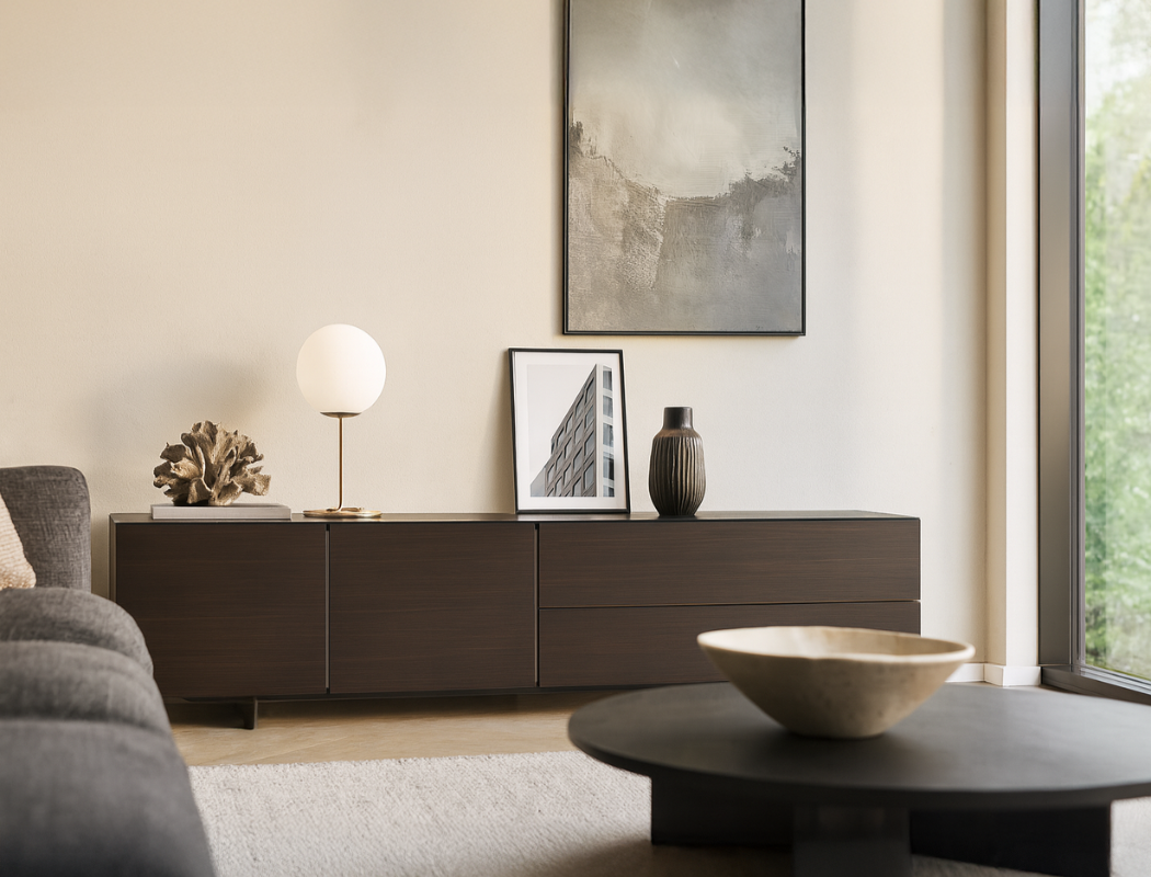 Emilia Wood TV Console, Smoked Oak
