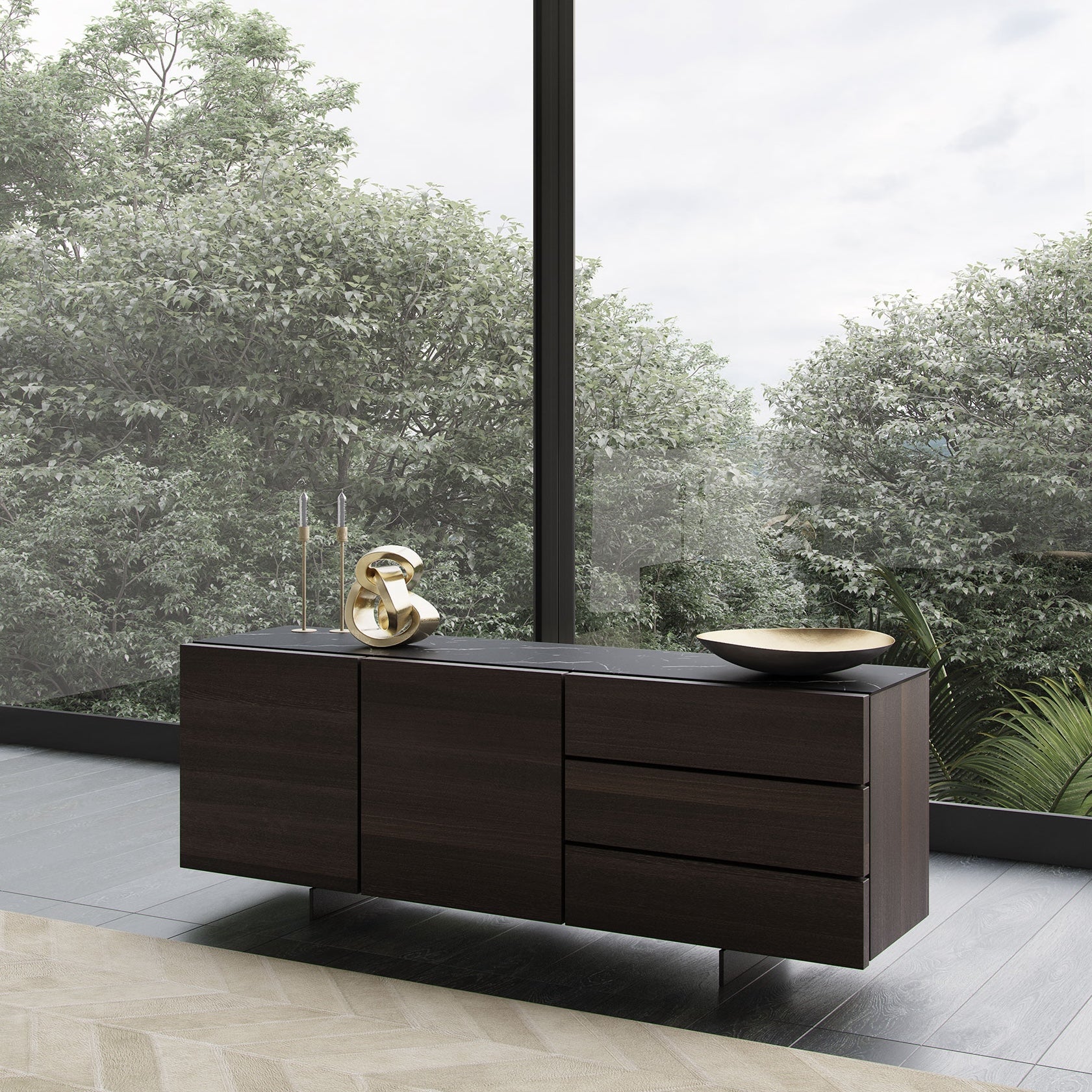 Emilia Wood Sideboard, Smoked Oak