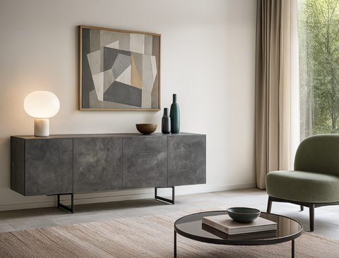 Etna Sintered Stone Sideboard, Grey (Glossy)