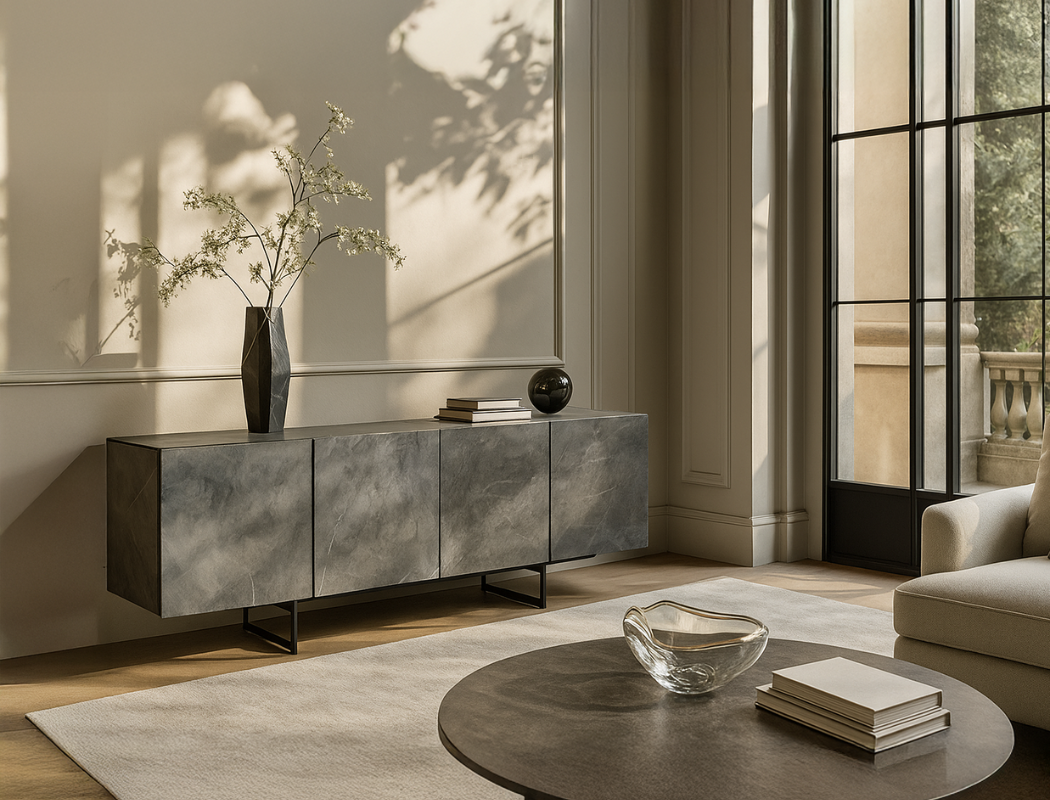 Etna Sintered Stone Sideboard, Grey (Glossy)