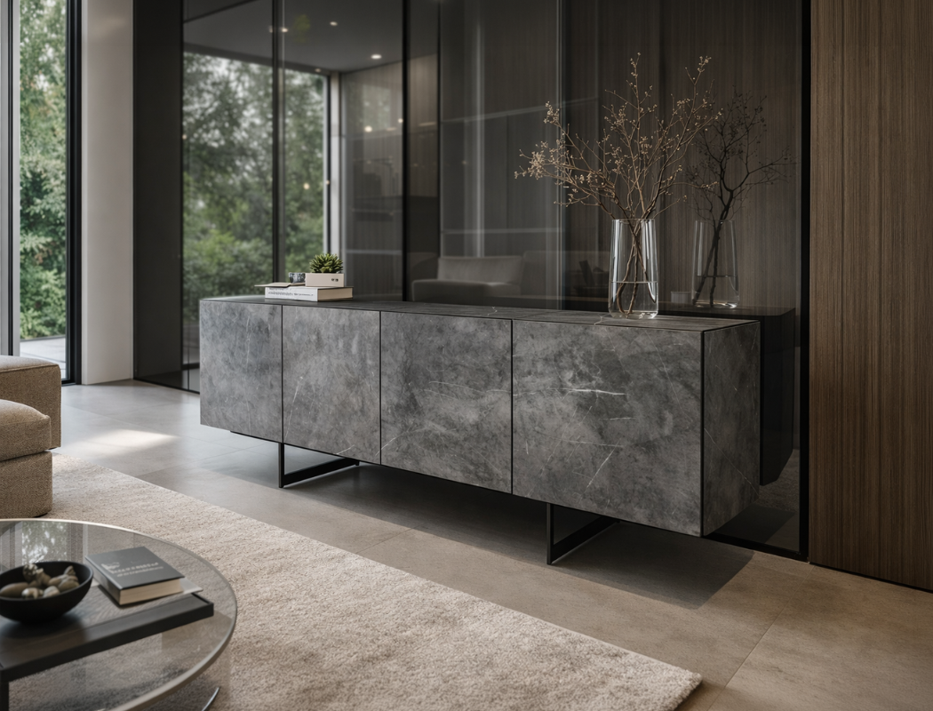 Etna Sintered Stone Sideboard, Grey (Glossy)